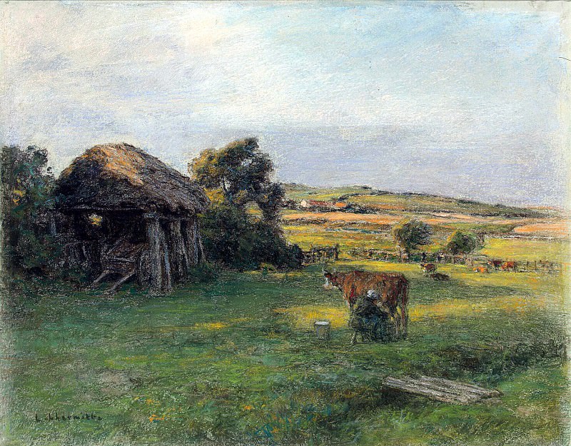 Lhermitte, Leon Augustin – Landscape with a peasant, doyaschey cow, Hermitage ~ part 07