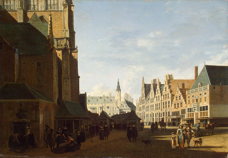Berkheyde, Gerrit Adriaanse – Large market square in Haarlem, Hermitage ~ Part 01