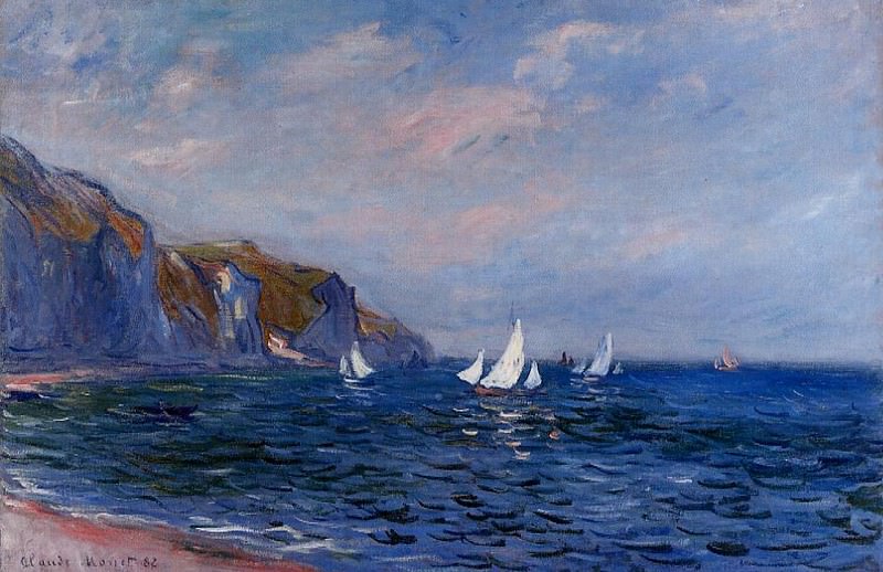 Cliffs and Sailboats at Pourville, Claude Oscar Monet