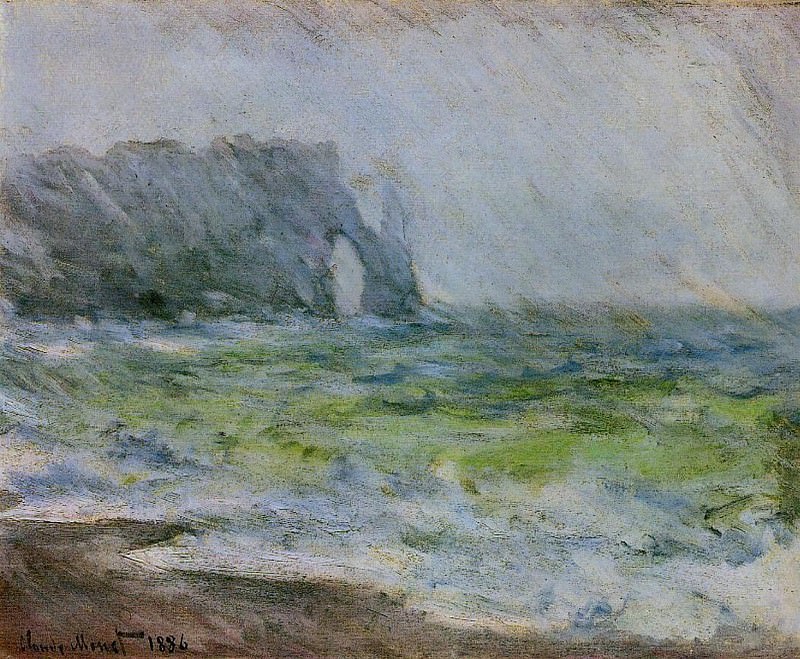 The Manneport, Etretat in the Rain, Claude Oscar Monet
