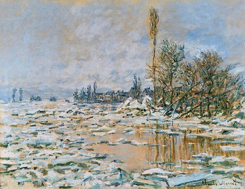 Breakup of Ice, Lavacourt, Grey Weather, Claude Oscar Monet