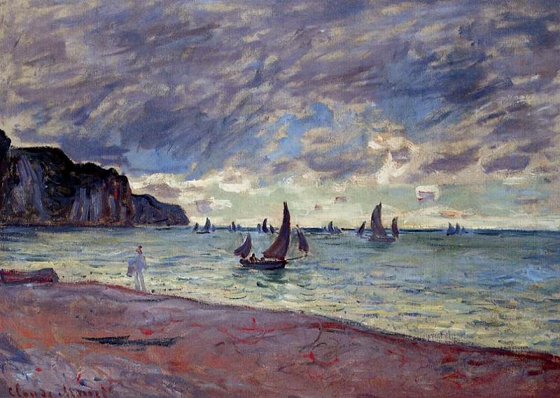 Fishing Boats by the Beach and the Cliffs of Pourville, Claude Oscar Monet