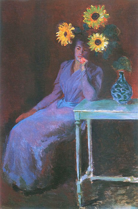 Portrait of Suzanne Hoschede with Sunflowers, Claude Oscar Monet