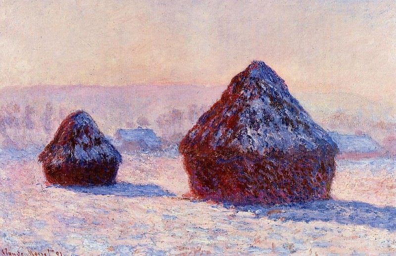 Grainstacks in the Morning, Snow Effect, Claude Oscar Monet