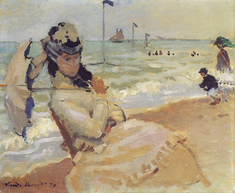 Camille on the Beach at Trouville, Claude Oscar Monet