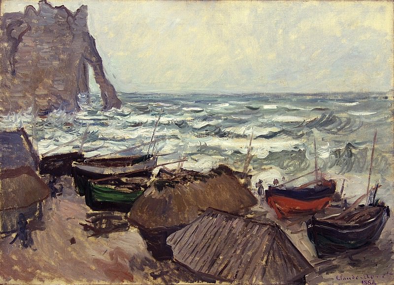 Fishing Boats on the Beach at Etretat, Claude Oscar Monet