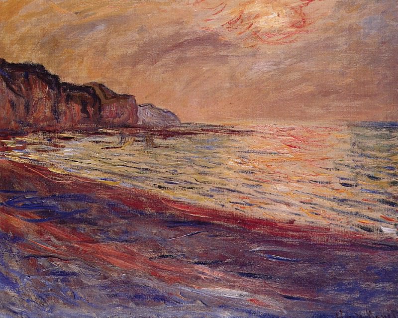 La Plage Pourville Soleil Couchant, Claude Oscar Monet