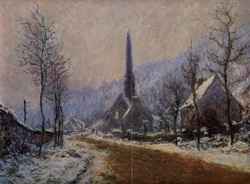 Церковь в Jeufosse, снежная погода, Клод Оскар Моне