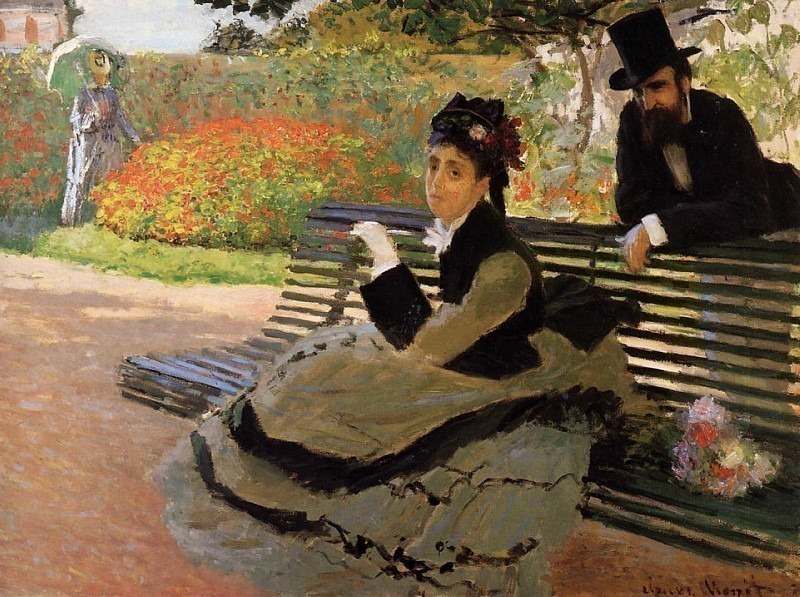 Camille Monet on a Garden Bench, Claude Oscar Monet