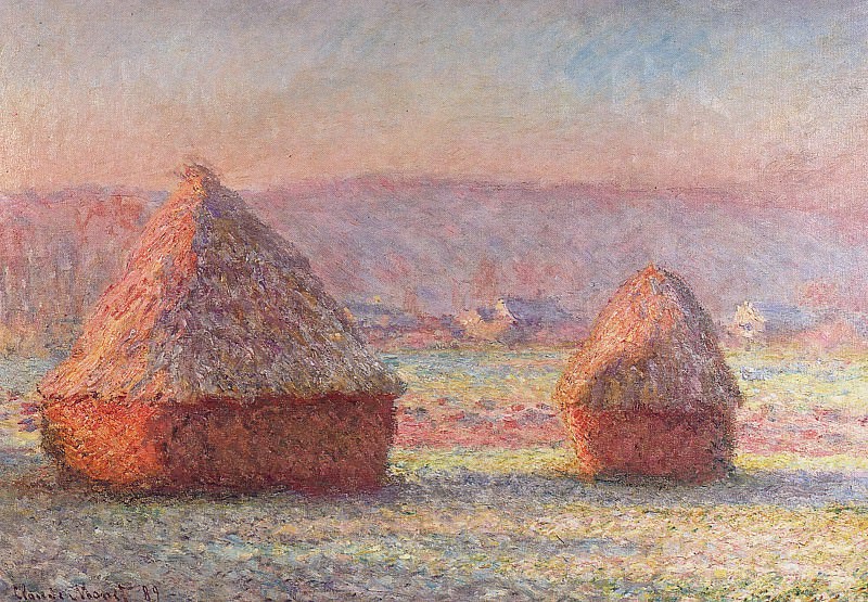 Haystacks – White Frost, Sunrise, Claude Oscar Monet