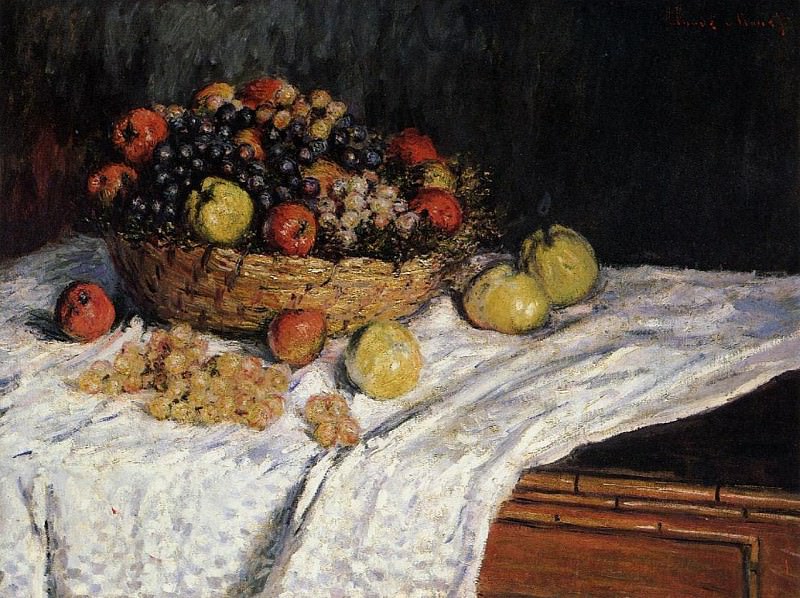 Корзина фруктов с яблоками и виноградом, Клод Оскар Моне