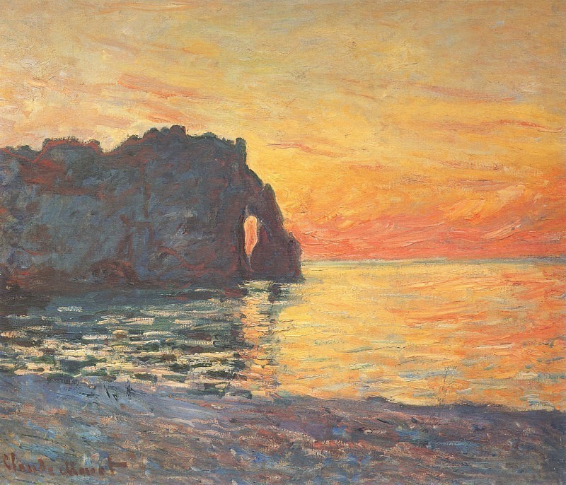 Etretat, Cliff of d’Aval, Sunset, Claude Oscar Monet