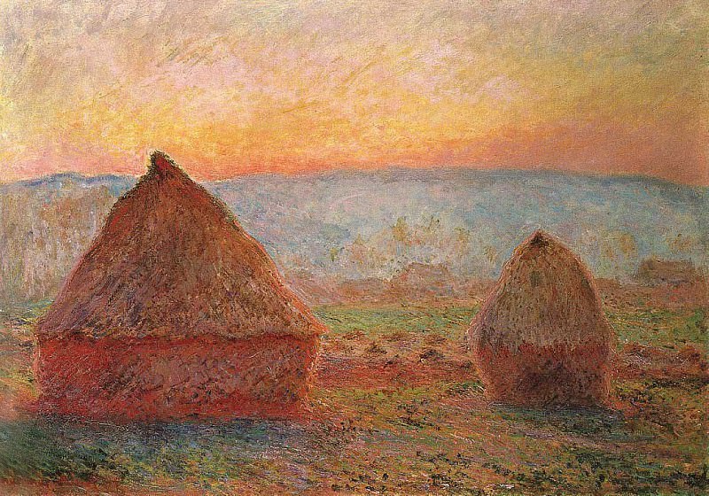 Grainstacks at Giverny, Sunset, Claude Oscar Monet