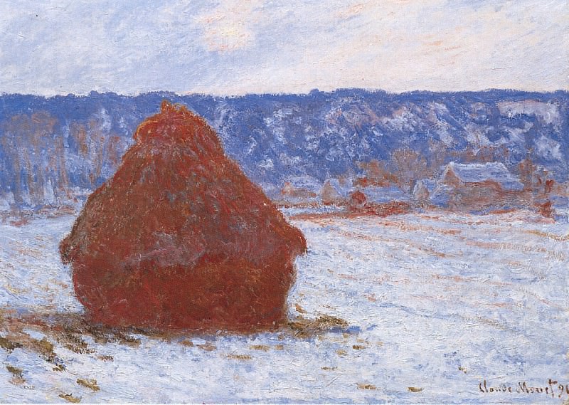 Grainstack in Overcast Weather, Snow Effect, Claude Oscar Monet