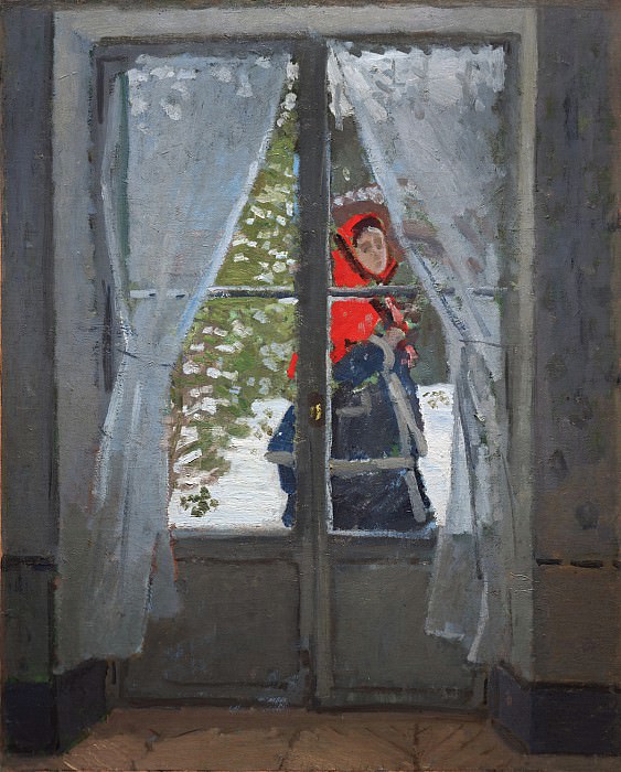 Красный платок, портрет мадам Моне, Клод Оскар Моне