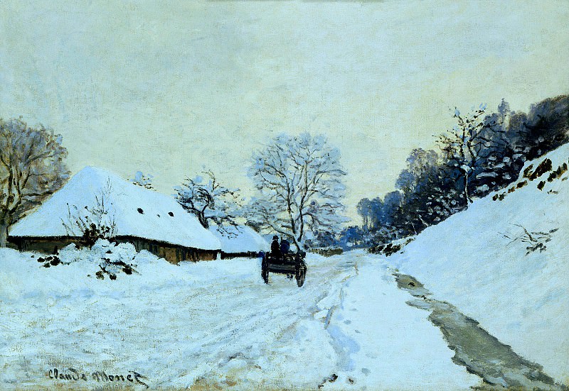 Cart on the Snow Covered Road with Saint-Simeon Farm, Claude Oscar Monet