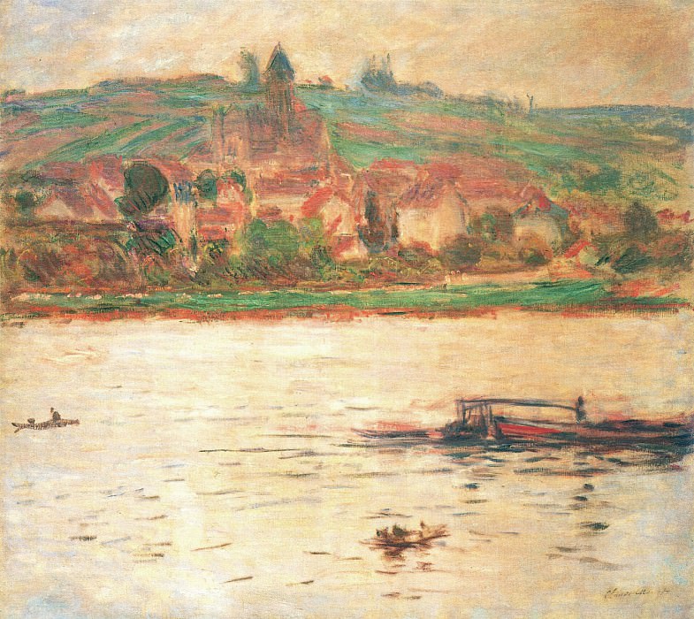 Vetheuil, Barge on the Seine , Claude Oscar Monet