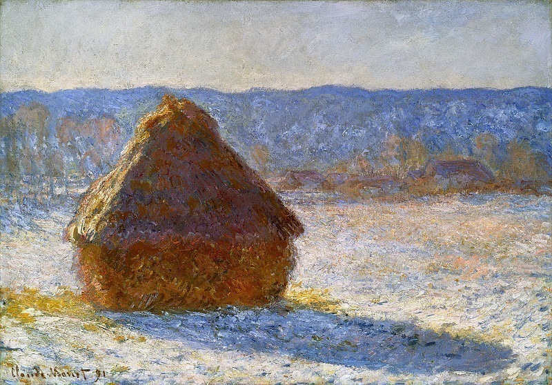 Grainstack in the Morning, Snow Effect, Claude Oscar Monet