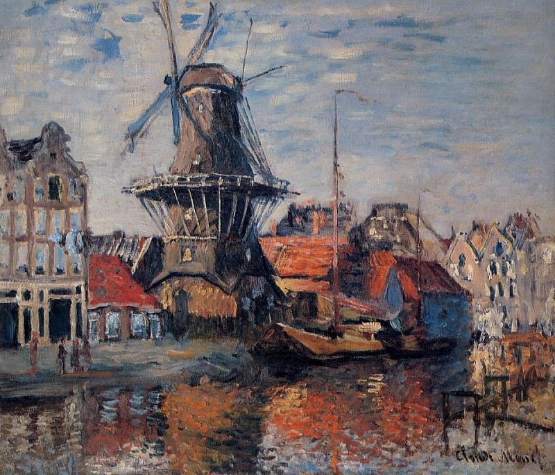 Windmill on the Onbekende Canal, Amsterdam, Claude Oscar Monet