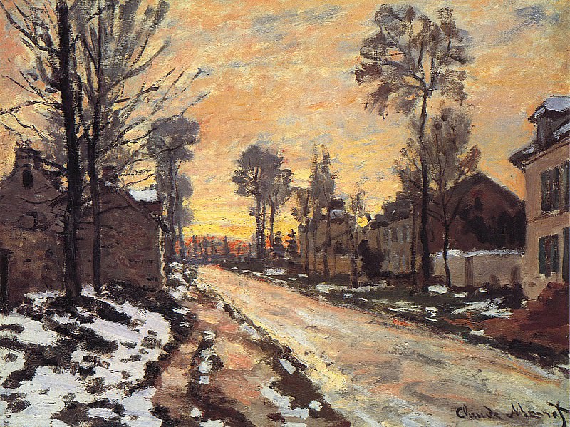 Road at Louveciennes, Melting Snow, Sunset, Claude Oscar Monet