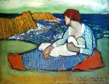 1901 MКre et fille au bord de la mer, Пабло Пикассо (1881-1973) Период: 1889-1907