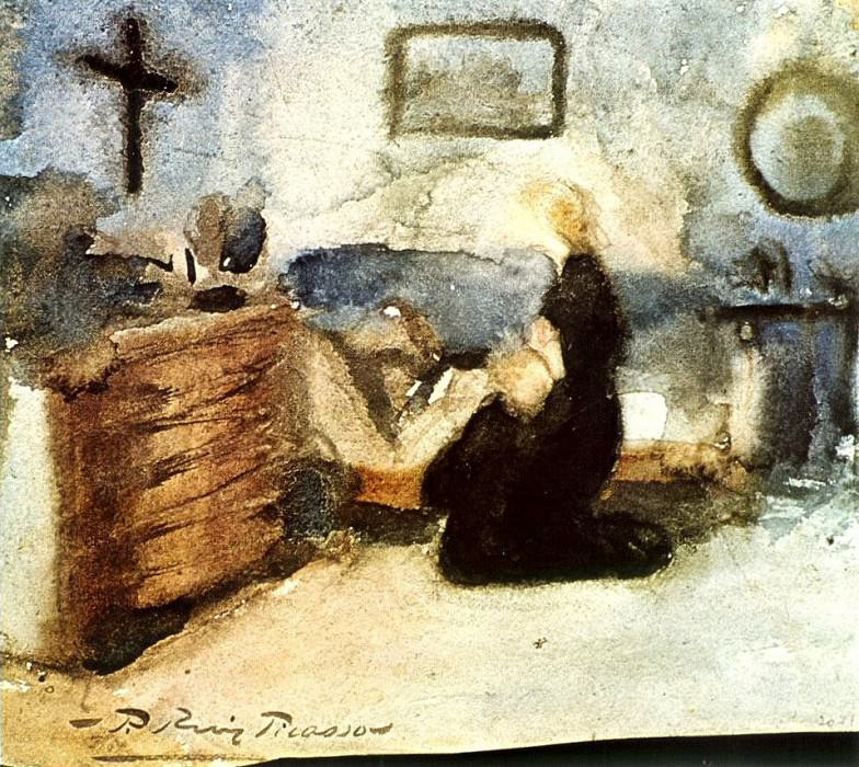 1899 Femme qui prie et enfant, Пабло Пикассо (1881-1973) Период: 1889-1907