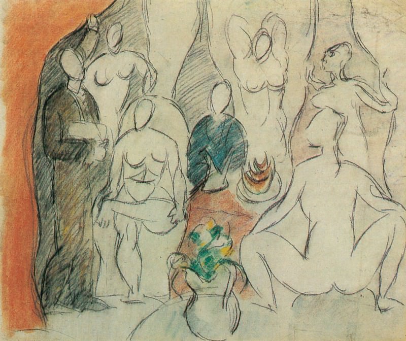 1907 Les Demoiselles Davignon – Esquisse Pour, Пабло Пикассо (1881-1973) Период: 1889-1907