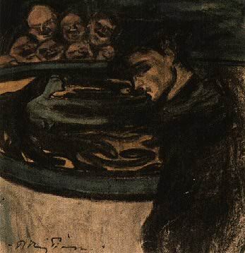1899 AllВgorie- jeune homme, femme et grotesques, Пабло Пикассо (1881-1973) Период: 1889-1907
