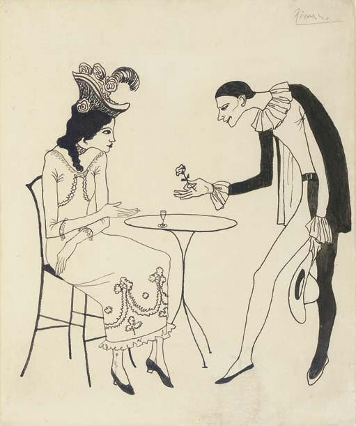 1903 Jeune femme au cafВ courtisВe par un Pierrot , Пабло Пикассо (1881-1973) Период: 1889-1907