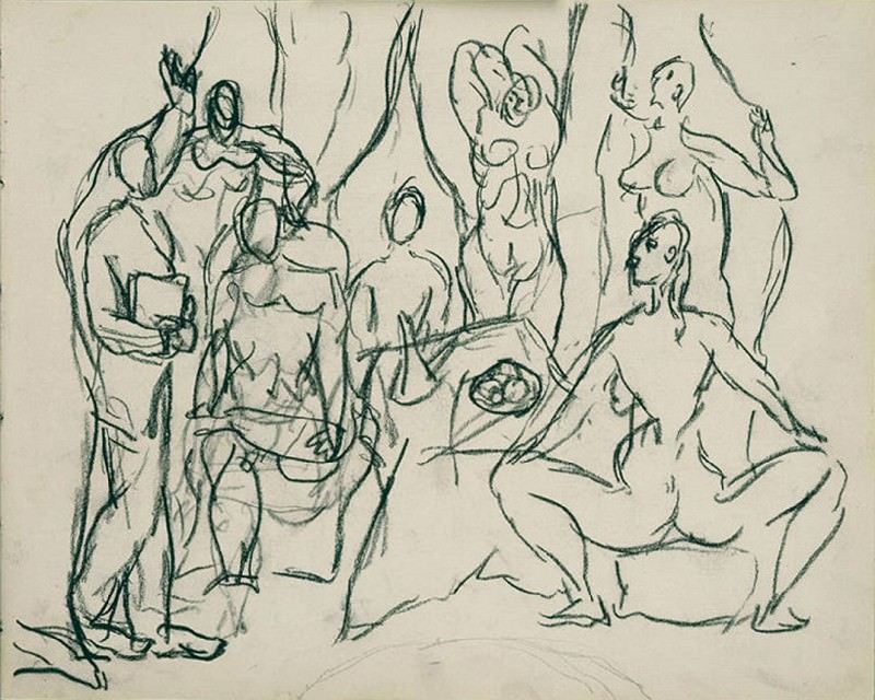 1907 Les demoiselles d – Рtude densemble Е sept personnages cinq demoiselles, lВtudiant en mВdecine et la marin, Пабло Пикассо (1881-1973) Период: 1889-1907
