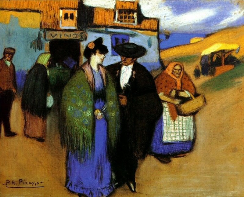 1900 Couple espagnol devant une auberge, Пабло Пикассо (1881-1973) Период: 1889-1907