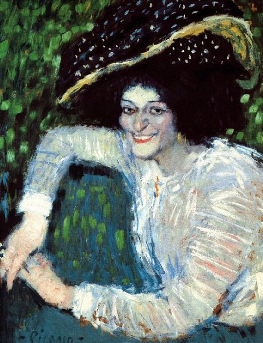 1901 Femme souriante au chapeau Е plumes , Пабло Пикассо (1881-1973) Период: 1889-1907