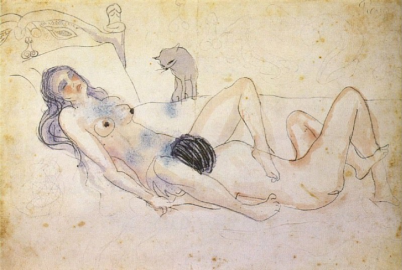 1902 Homme et femme avec un chat, Пабло Пикассо (1881-1973) Период: 1889-1907