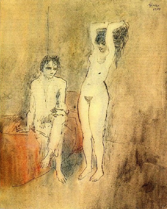 1904 Homme nu assis et femme nue debout, Пабло Пикассо (1881-1973) Период: 1889-1907