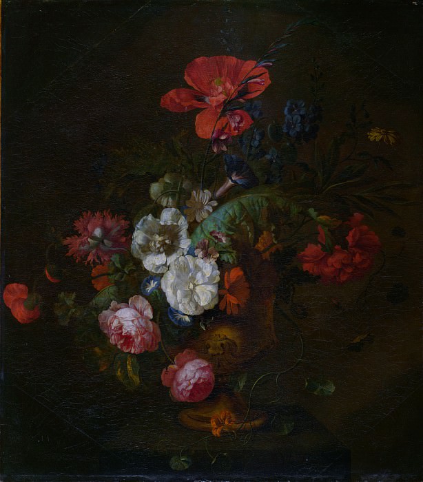 Style of Jan van Huysum – Flowers in a Stone Vase, Part 6 National Gallery UK