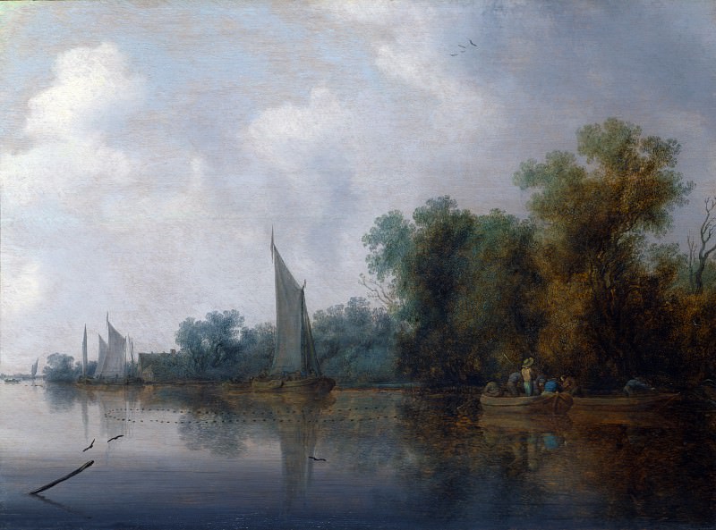 Соломон ван Рейсдаль – Речной пейзаж с рыболовами, расставляющими сети, Часть 6 Национальная галерея