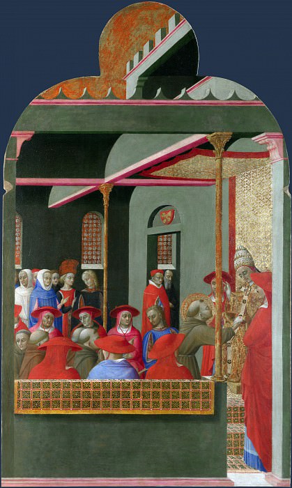 Сассетта – Алтарь из Сан Сеполькро – Святой Франциск у папы Гонория III, Часть 6 Национальная галерея