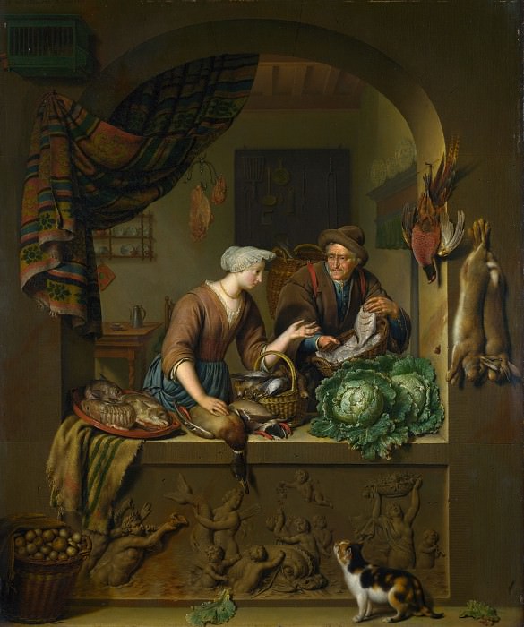 Willem van Mieris – A Woman and a Fish-pedlar in a Kitchen, Part 6 National Gallery UK