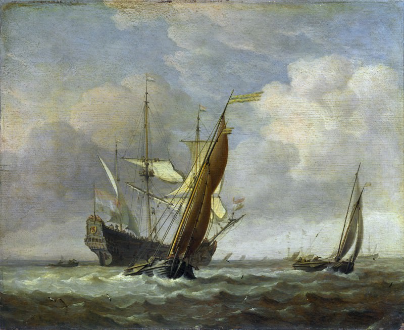 Willem van de Velde – Two Small Vessels and a Dutch Man-of-War in a Breeze, Part 6 National Gallery UK