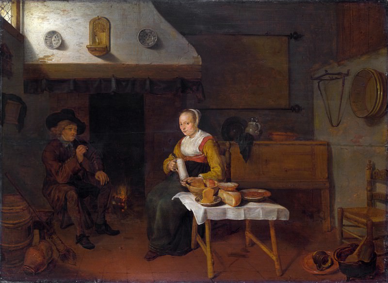 Квиринг ван Брекеленкам – Интерьер кухни с мужчиной и женщиной у очага, Часть 6 Национальная галерея
