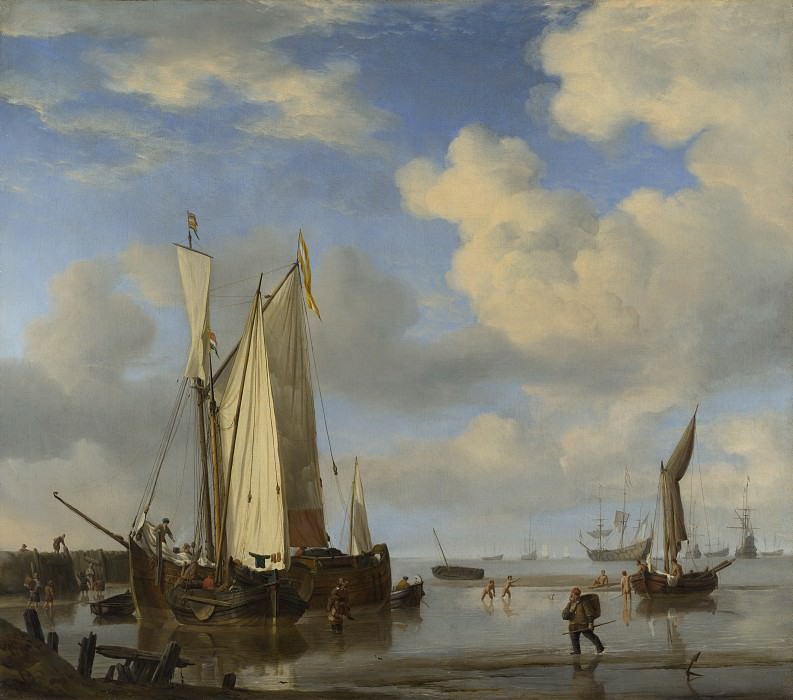 Willem van de Velde – Dutch Vessels Inshore and Men Bathing, Part 6 National Gallery UK