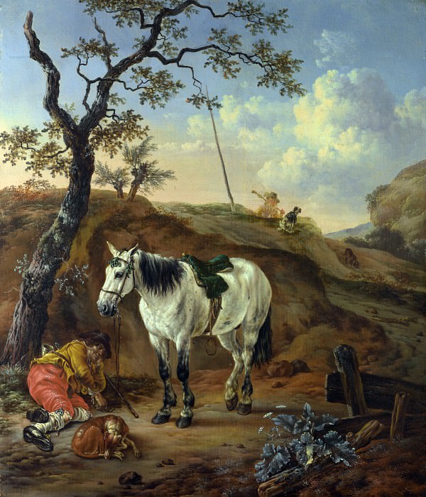 Pieter Verbeeck – A White Horse standing by a Sleeping Man, Part 6 National Gallery UK