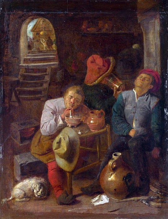 Style of Adriaen Brouwer – Four Peasants in a Cellar, Part 6 National Gallery UK
