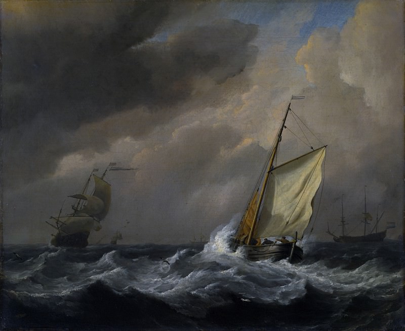 Willem van de Velde – A Small Dutch Vessel close-hauled in a Strong Breeze, Part 6 National Gallery UK