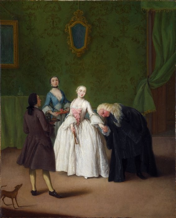 Pietro Longhi – A Nobleman kissing a Ladys Hand, Part 6 National Gallery UK
