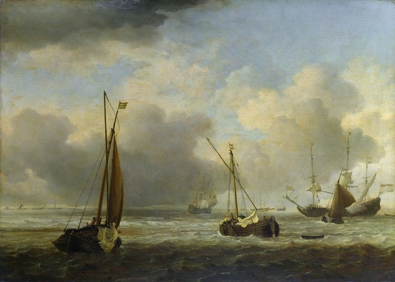 Виллем ван де Вельде – Голландские корабли и маломерные судна в открытом море в бриз, Часть 6 Национальная галерея
