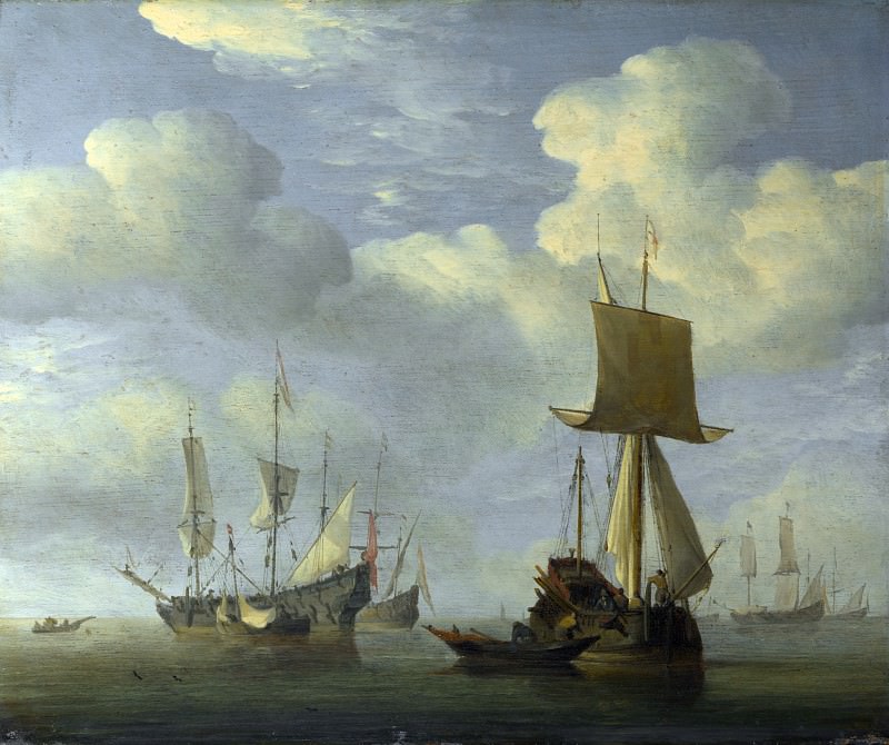 Willem van de Velde – An English Vessel and Dutch Ships Becalmed, Part 6 National Gallery UK