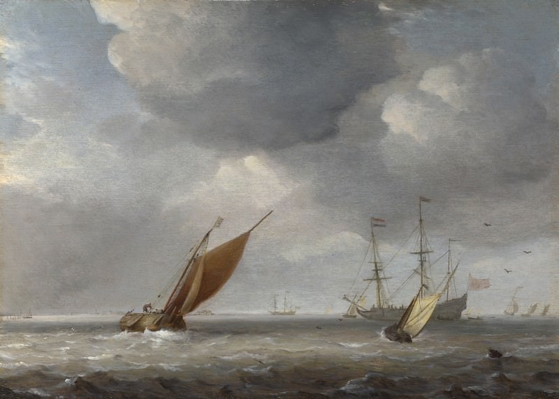 Studio of Willem van de Velde – Small Dutch Vessels in a Breeze, Part 6 National Gallery UK