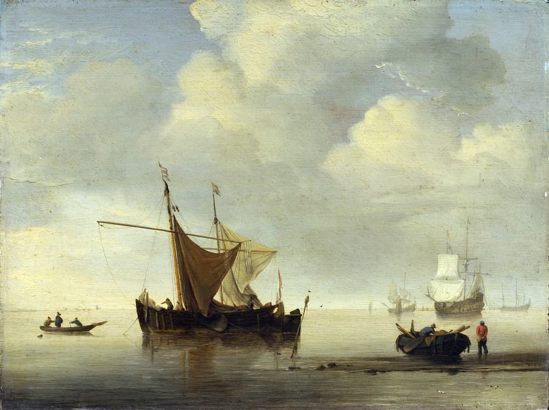 Studio of Willem van de Velde – Calm – Two Dutch Vessels, Part 6 National Gallery UK