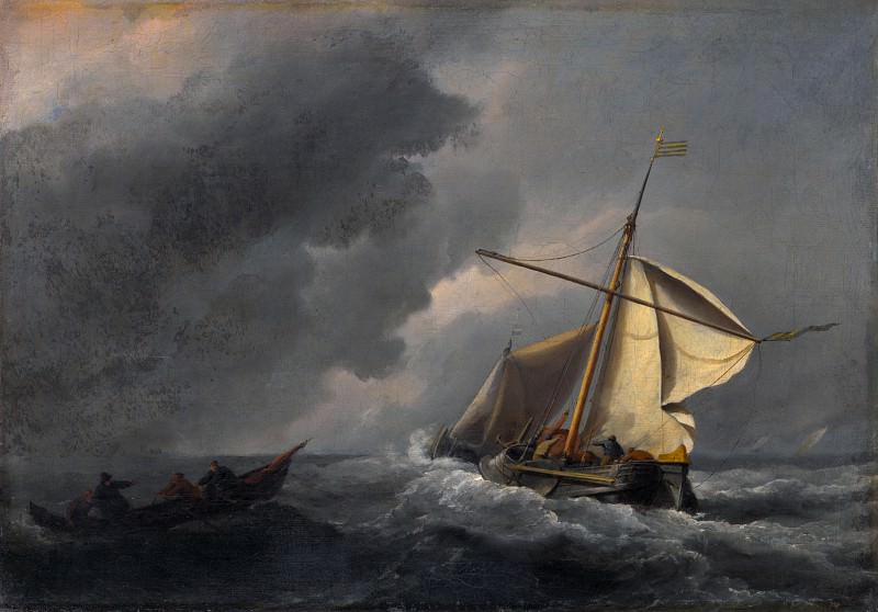 Willem van de Velde – A Dutch Vessel in a Strong Breeze, Part 6 National Gallery UK
